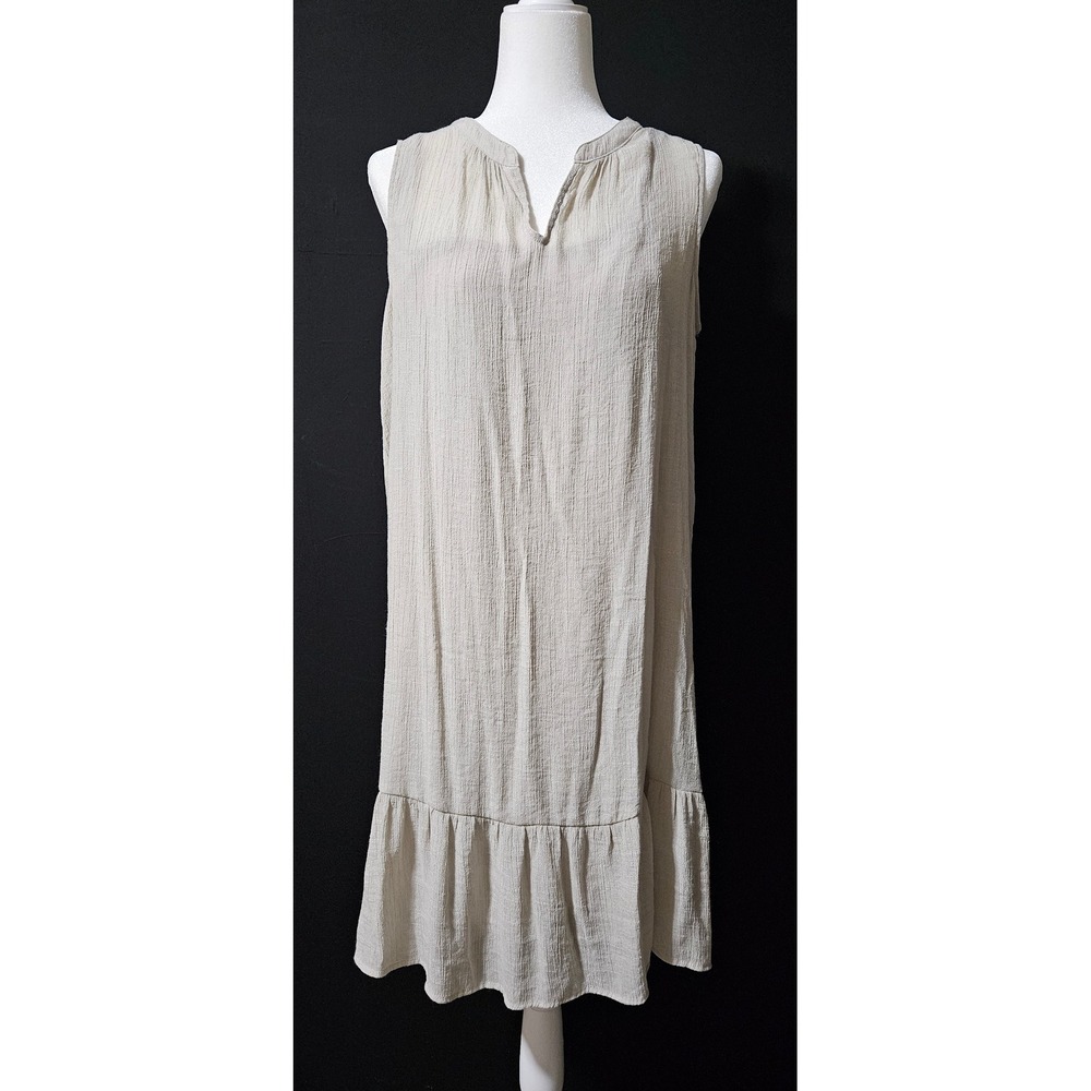 AGB Dress Womens Large Beige Textured Sleeveless Ruffle Hem Shift Dress Lined